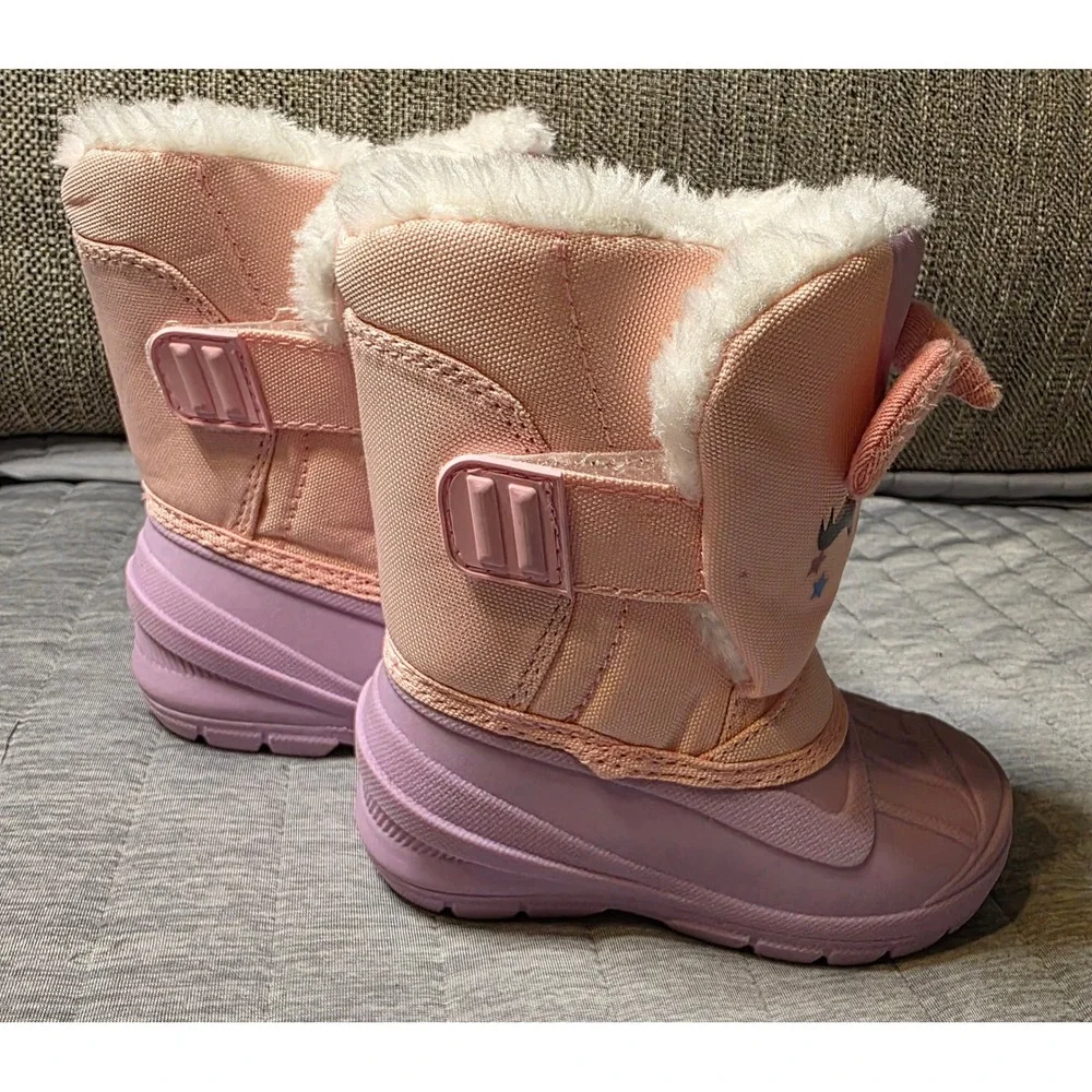 540 Morendl Kids Unicorn SnowBoots Pink Purple FauxFur Lined Winter Duck Boots 6